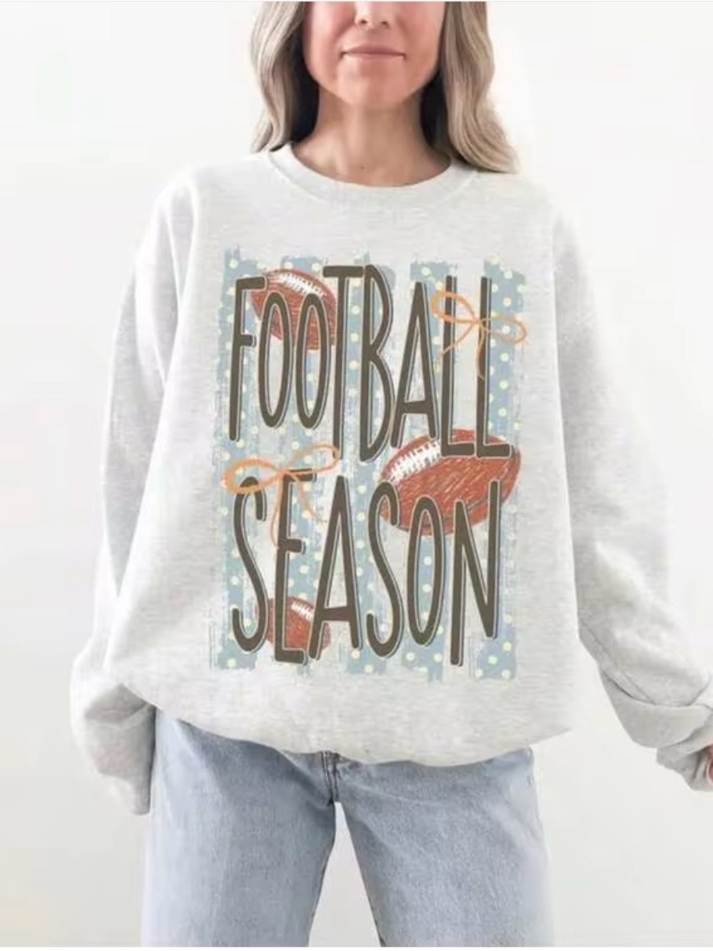 Football Season Graphic Sweatshirt - Light Gray